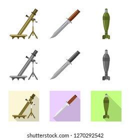 Vector illustration of weapon and gun sign. Set of weapon and army stock vector illustration.