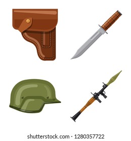 Vector illustration of weapon and gun sign. Set of weapon and army stock vector illustration.