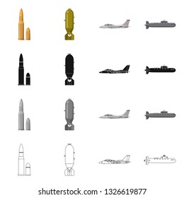 Vector illustration of weapon and gun sign. Collection of weapon and army vector icon for stock.