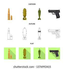 Vector illustration of weapon and gun sign. Set of weapon and army stock symbol for web.