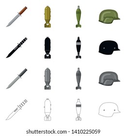 Vector illustration of weapon and gun sign. Collection of weapon and army vector icon for stock.