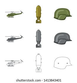 Vector illustration of weapon and gun sign. Collection of weapon and army vector icon for stock.