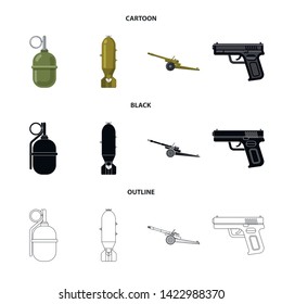 Vector illustration of weapon and gun sign. Collection of weapon and army vector icon for stock.