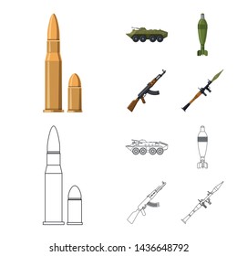 Vector illustration of weapon and gun sign. Set of weapon and army stock vector illustration.