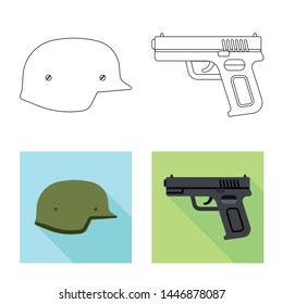 Vector illustration of weapon and gun sign. Collection of weapon and army vector icon for stock.