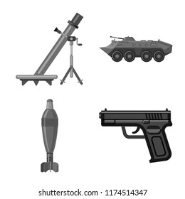 Vector illustration of weapon and gun symbol. Collection of weapon and army stock vector illustration.