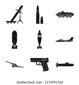 Vector illustration of weapon and gun symbol. Set of weapon and army stock symbol for web.