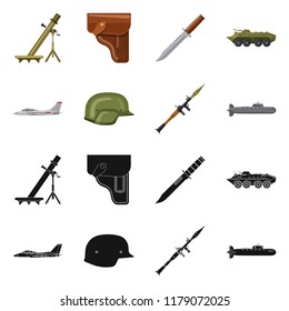Vector illustration of weapon and gun symbol. Set of weapon and army stock vector illustration.