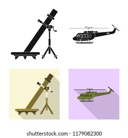 Vector illustration of weapon and gun symbol. Set of weapon and army vector icon for stock.