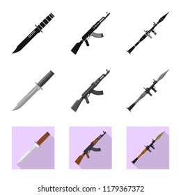 Vector illustration of weapon and gun symbol. Set of weapon and army stock vector illustration.