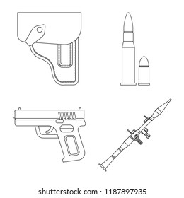Vector illustration of weapon and gun symbol. Set of weapon and army vector icon for stock.