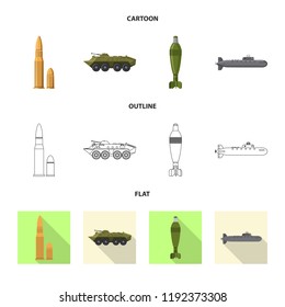 Vector illustration of weapon and gun symbol. Set of weapon and army vector icon for stock.