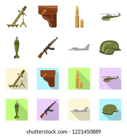 Vector illustration of weapon and gun symbol. Collection of weapon and army vector icon for stock.