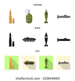Vector illustration of weapon and gun symbol. Set of weapon and army stock vector illustration.