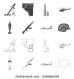 Vector illustration of weapon and gun symbol. Collection of weapon and army vector icon for stock.