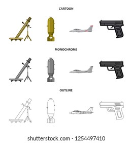 Vector illustration of weapon and gun symbol. Collection of weapon and army vector icon for stock.