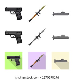 Vector illustration of weapon and gun symbol. Set of weapon and army stock symbol for web.