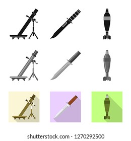 Vector illustration of weapon and gun symbol. Set of weapon and army vector icon for stock.