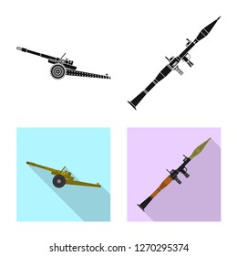 Vector illustration of weapon and gun symbol. Set of weapon and army stock symbol for web.