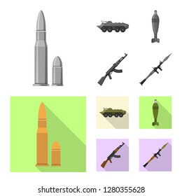 Vector illustration of weapon and gun symbol. Set of weapon and army stock vector illustration.