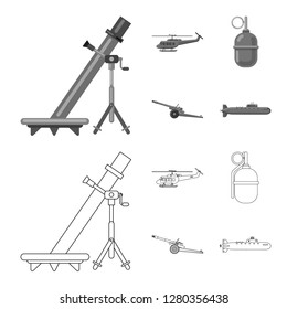 Vector illustration of weapon and gun symbol. Collection of weapon and army stock symbol for web.