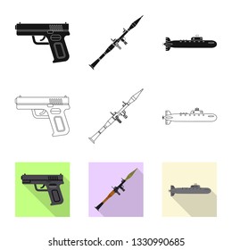 Vector illustration of weapon and gun symbol. Collection of weapon and army stock vector illustration.