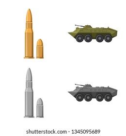 Vector illustration of weapon and gun symbol. Collection of weapon and army vector icon for stock.