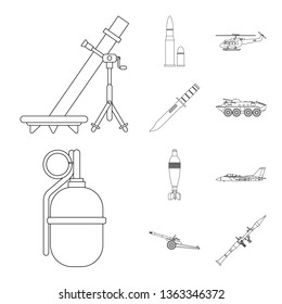 Vector illustration of weapon and gun symbol. Set of weapon and army vector icon for stock.