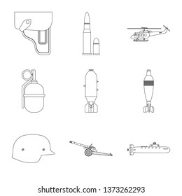 Vector illustration of weapon and gun symbol. Collection of weapon and army vector icon for stock.