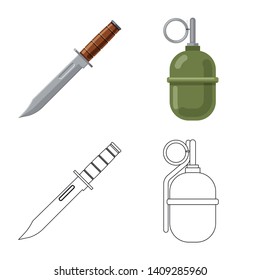 Vector illustration of weapon and gun symbol. Collection of weapon and army stock vector illustration.