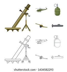 Vector illustration of weapon and gun symbol. Collection of weapon and army stock symbol for web.