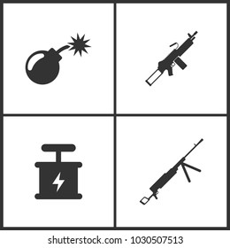 Vector Illustration of Weapon Set Icons. Suitable for use on web apps, mobile apps and print media. Elements of Bomb, Explosive Detonator and Machine Gun icon on white background
