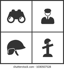 Vector Illustration of Weapon Set Icons. Suitable for use on web apps, mobile apps and print media. Elements of Binoculars, Soldier, Soldier helmet and Memorial day of grave icon on white background