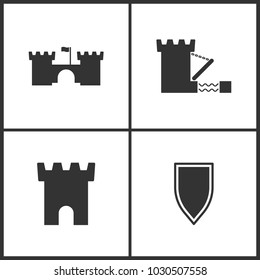 Vector Illustration of Weapon Set Icons. Suitable for use on web apps, mobile apps and print media. Elements of Castle and Shield icon on white background