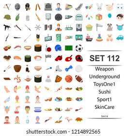 Vector illustration of weapon, underground, toy, sushi, sport skin care icon set.