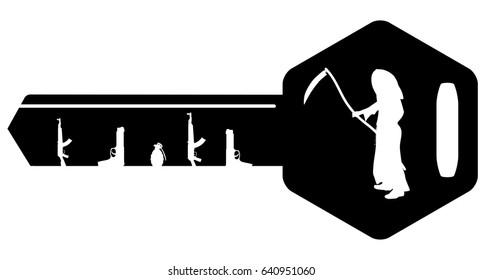 Vector illustration weapons and death on the key