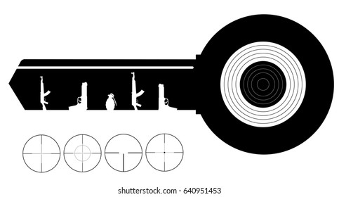 Vector illustration weapons and death on the key