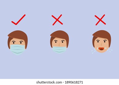 Vector illustration wearing the correct mask to prevent the spread of the virus New concept