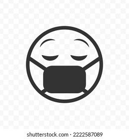 Vector illustration of wearing a mask emoticons. icon in dark color for website design .Simple design on transparent background (PNG).