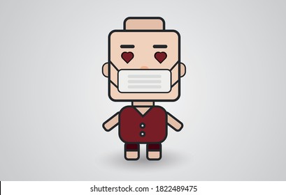 Vector illustration of wearing mask guy cartoon character on white background