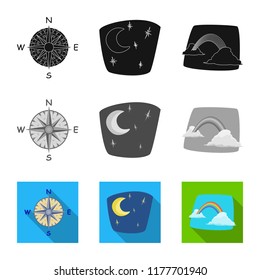 Vector illustration of weather and climate icon. Set of weather and cloud stock vector illustration.