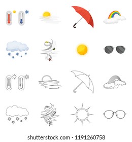 Vector illustration of weather and climate icon. Collection of weather and cloud stock vector illustration.