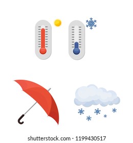 Vector illustration of weather and climate icon. Set of weather and cloud stock vector illustration.