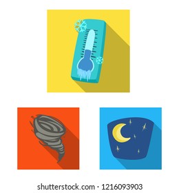 Vector illustration of weather and climate icon. Set of weather and cloud stock vector illustration.