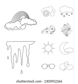 Vector illustration of weather and climate icon. Collection of weather and cloud stock vector illustration.