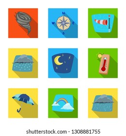Vector illustration of weather and climate icon. Collection of weather and cloud vector icon for stock.