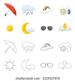 Vector illustration of weather and climate icon. Collection of weather and cloud vector icon for stock.