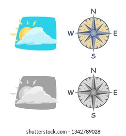 Vector illustration of weather and climate icon. Set of weather and cloud stock vector illustration.