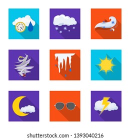 Vector illustration of weather and climate icon. Collection of weather and cloud stock vector illustration.