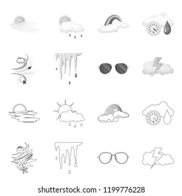 Vector illustration of weather and climate logo. Set of weather and cloud stock symbol for web.